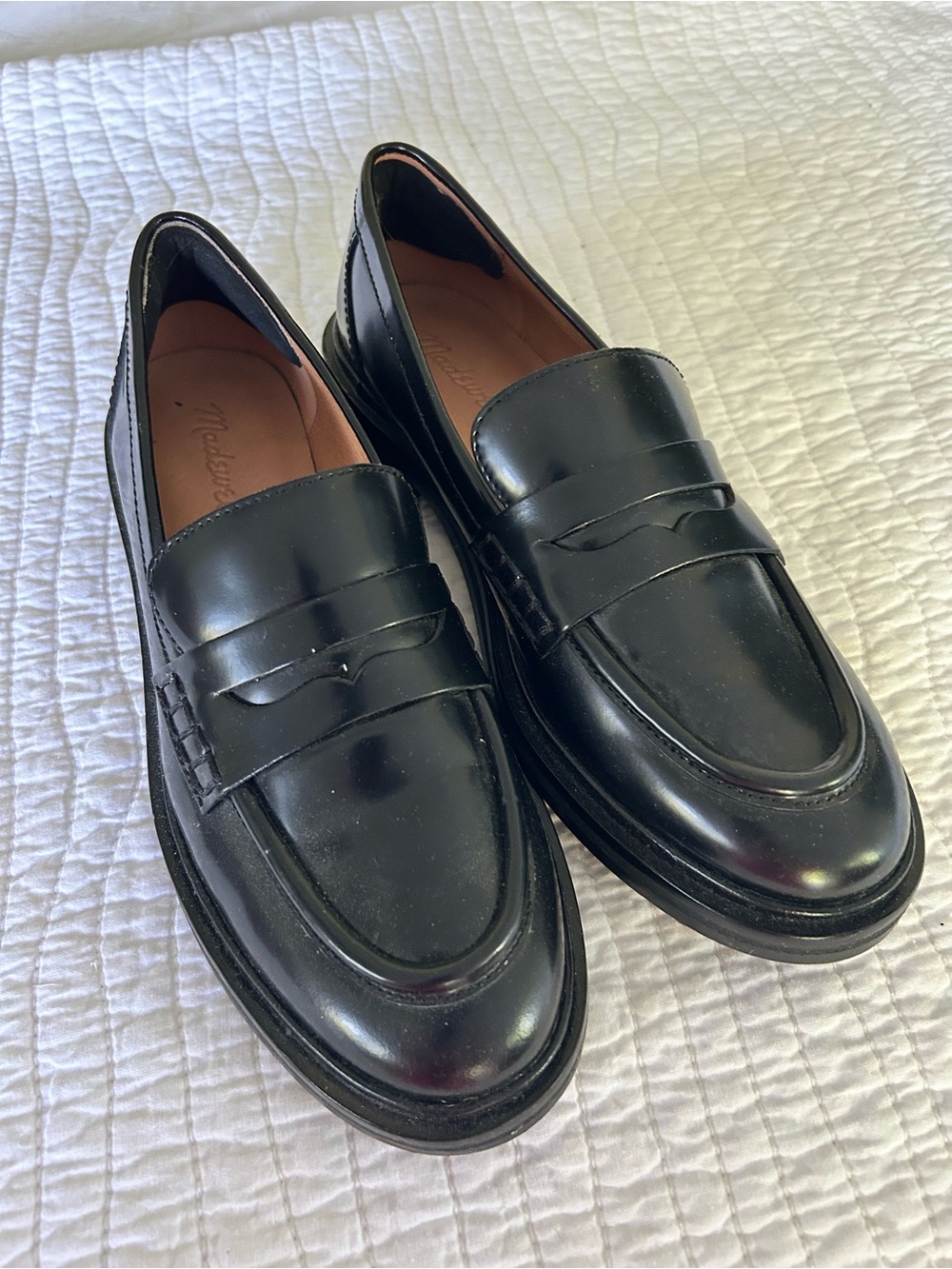 NWOT Madewell Shiny Black Leather Penny Loafers